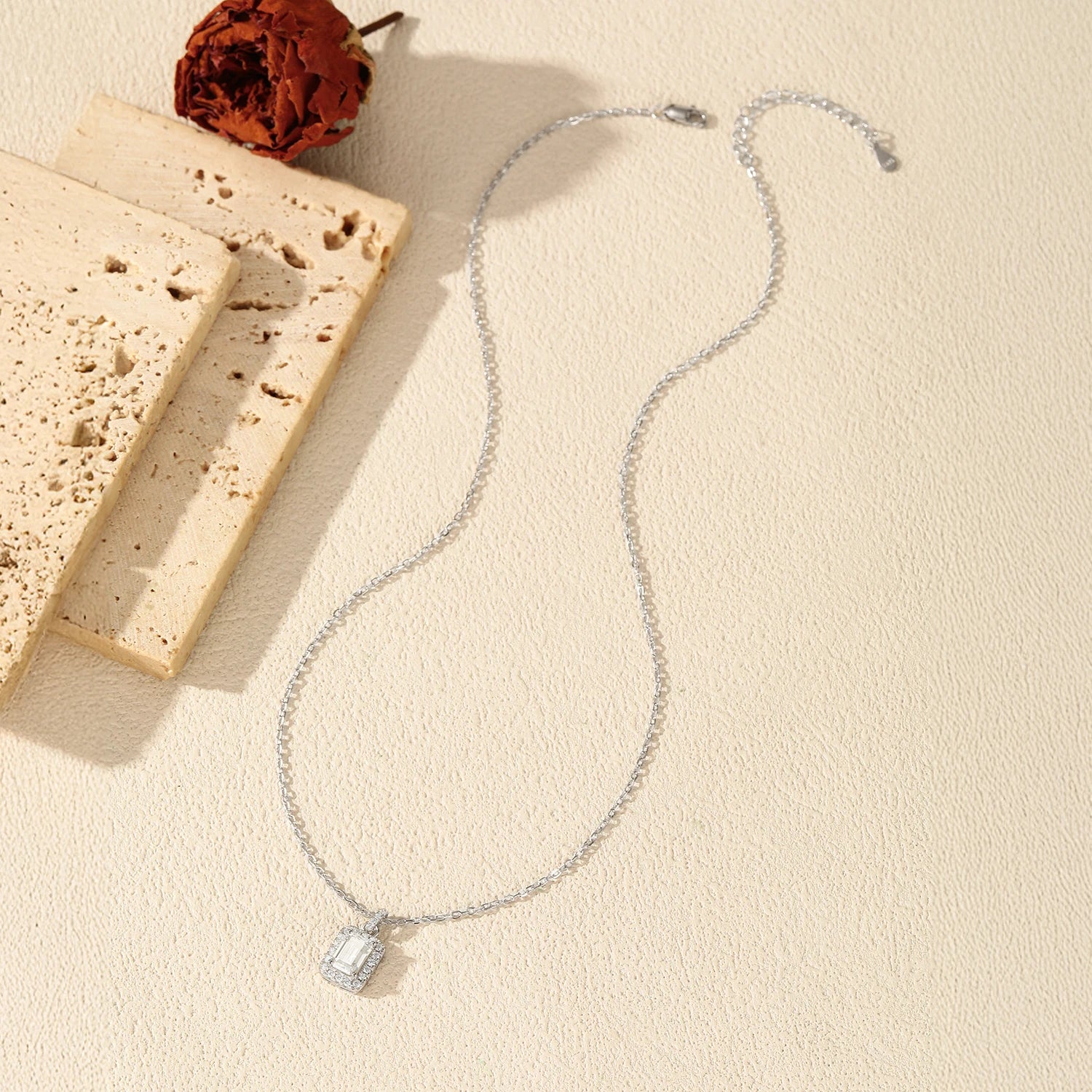 MODIAN Emerald Cut Moissanite Sets 925 Sterling Silver Elegant Pendant Necklace Stud Earrings For Women Bridal Jewelry Set