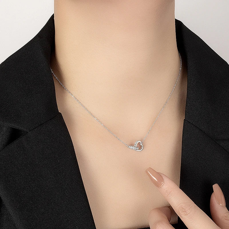 PERFANY All Moissanite Necklace for Women S925 Pure Silver Double Heart Design Laboratory Diamond Pendant Fashion Luxury Jewelry - Madeinsea©