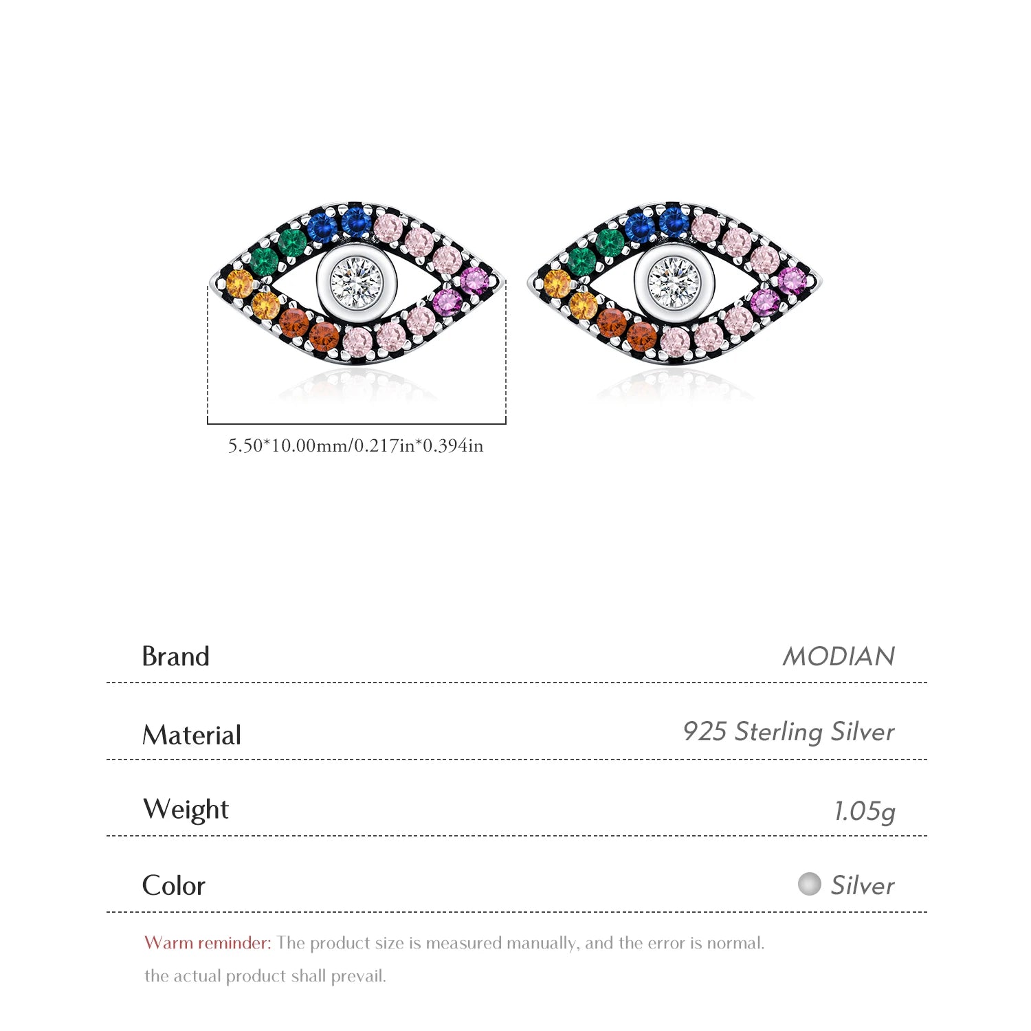 MODIAN 925 Sterling Silver Colorful Zirconia Ear Studs Exquisite Original Design Eyes Stud Earrings For Women Fine Jewelry