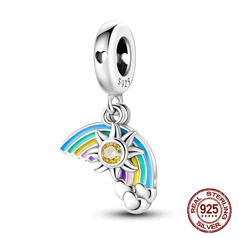 Breloque en argent sterling 925 représentant la lune, l'étoile, l'avion, l'espace, série bleue, compatible avec les bracelets Pandora originaux, bijoux à offrir