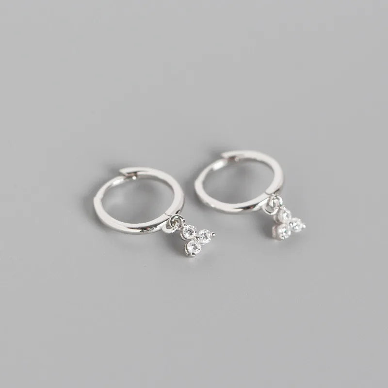 925 Sterling Silver Inlaid Crystal Geometric Clover Stud Earrings Light Luxury Mature Glamour Women Jewelry Accessories
