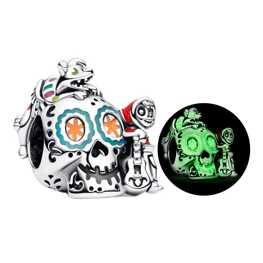 New 925 Sterling Silver Halloween Glow-in-the-dark Coffin Boo Skull Pumpkin Charm Bracelets Pendant Jewelry Halloween gifts