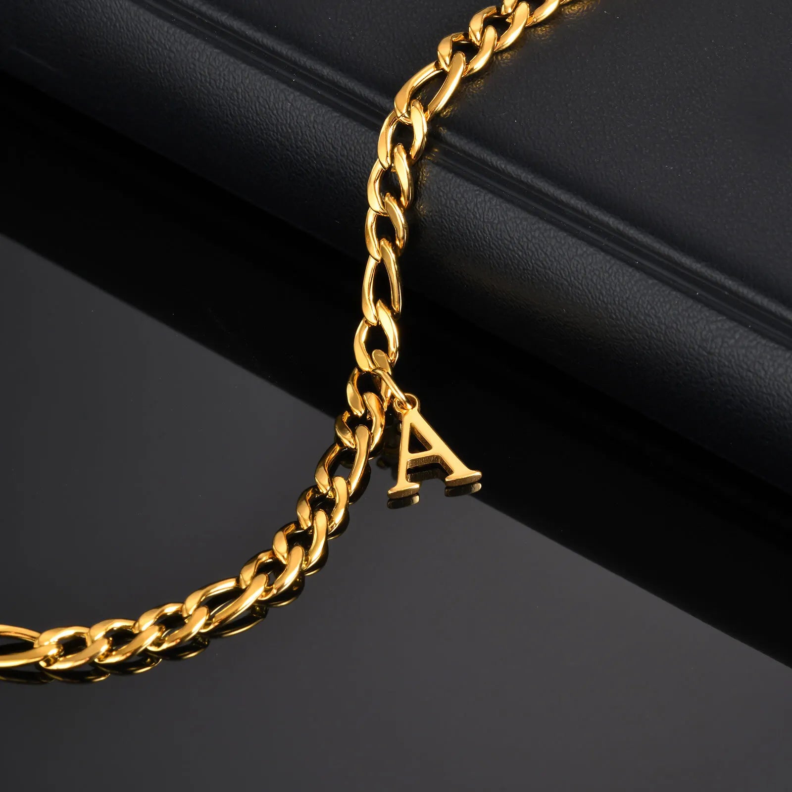 Vnox Mens Figaro Chain Bracelets A-Z Initials Charms Bracelet, Adjustable Stainless Steel Name Bracelet Fathers Day Gift for Dad