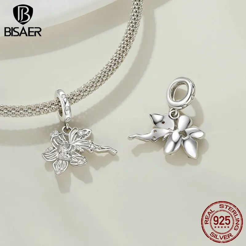 BISAER Breloque en forme de cœur en argent sterling 925 avec pendentif papillon de rêve et chaîne de sécurité pour bracelets à faire soi-même, bijoux fins, cadeau