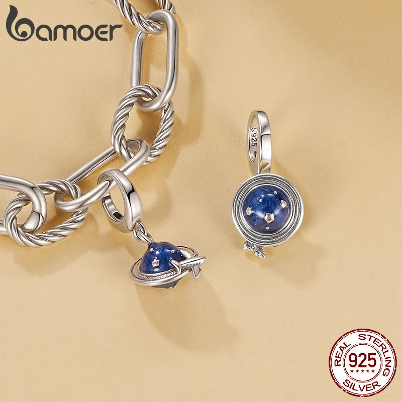 BAMOER Reiseserie Anhänger aus massivem 925er Sterlingsilber in Form eines Reisepasses, einer Kamera oder eines Flugzeugs, passend für Armbänder und DIY-Schmuckperlen