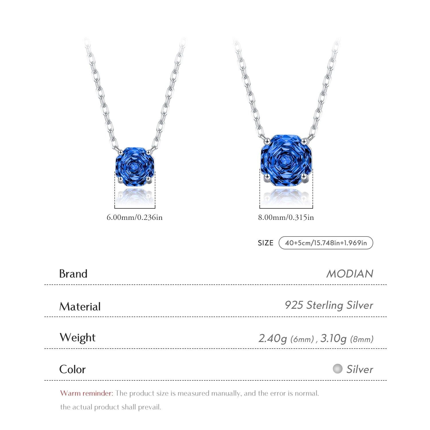MODIAN Rose Cut Royal Blue Zirconia Octagon Necklaces 925 Sterling Silver Fashion Pendant Necklace For Women Fine Jewelry