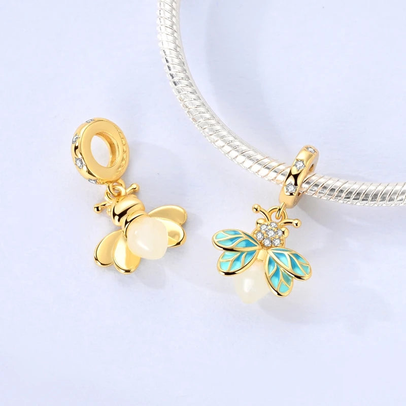 Original Charms Beads 925 Sterling Silver Golden Leopard Firefly Butterfly Hot Air Balloon Beads Fit DIY Bracelet Fine Jewelry