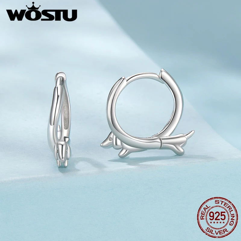 WOSTU Cute Dachshund Hoop Earrings For Women 925 Sterling Silver Pet Lover Jewelry Gift Huggies Earring For Family Daughter