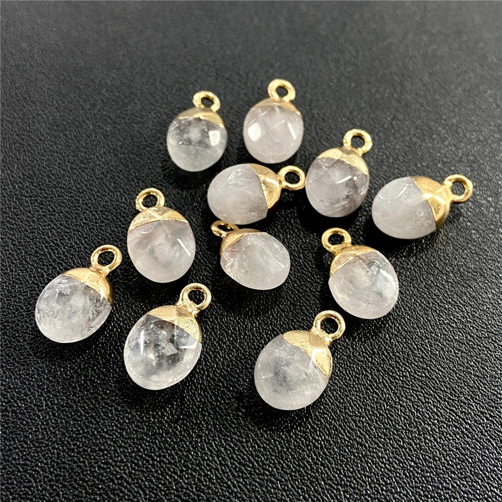 6x10mm Natural Faceted Oval Shape Stone Pendant Chalcedony Quartz Howlite Charms For Jewelry Making DIY Earring Accessories 5Pcs