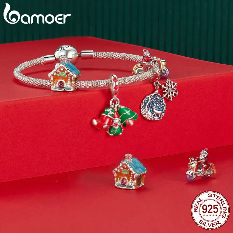 925 Sterling Silver Luminous Santa Claus Charm Christmas Tree Beads for Women Bracelet & Bangle DIY Christmas Gift