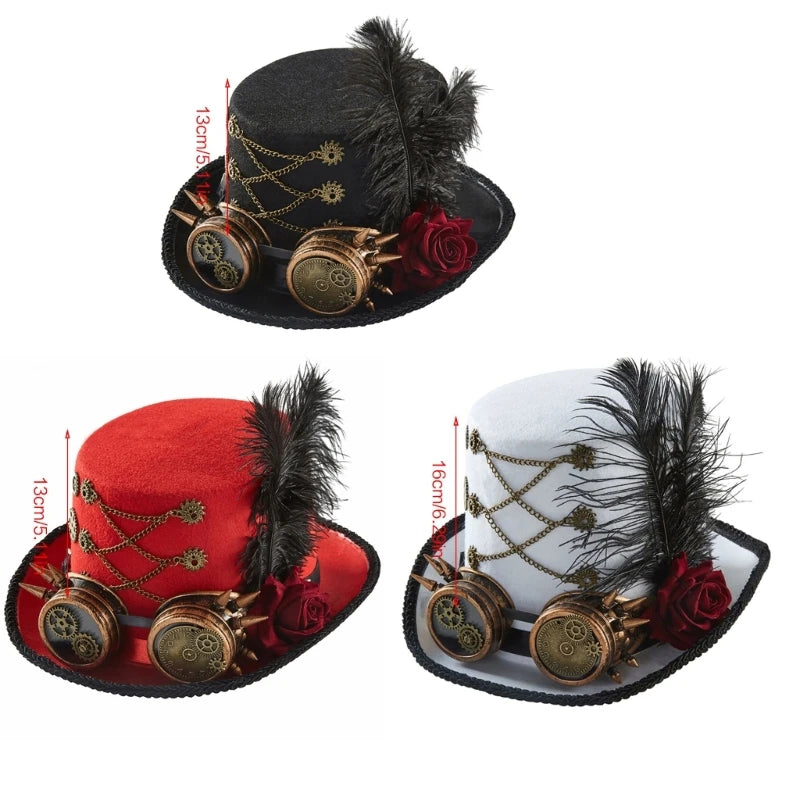 Chapeau haut-de-forme Steampunk pour homme avec lunettes, accessoire Steampunk pour Halloween.