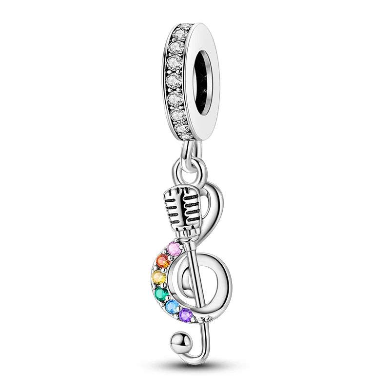 Romantic Music Charms Beads 925 Sterling Silver Piano Violin Red Guitar Punk Saxophone Pendants Fit Qikaola Bracelet DIY Jewelry