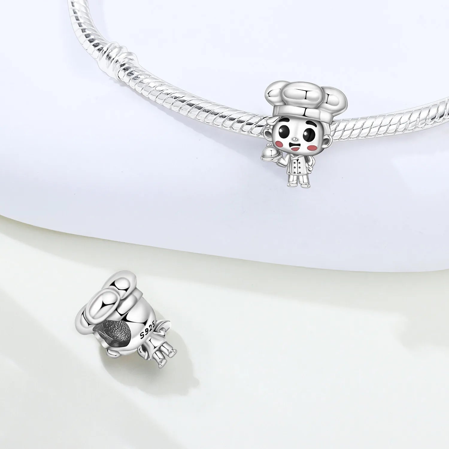 PANPOKI 925 Sterling Silver Chef Boy Cartoon Character Beads Original Pendant Bracelet Charm Jewelry DIY Necklace Bracelet Gift