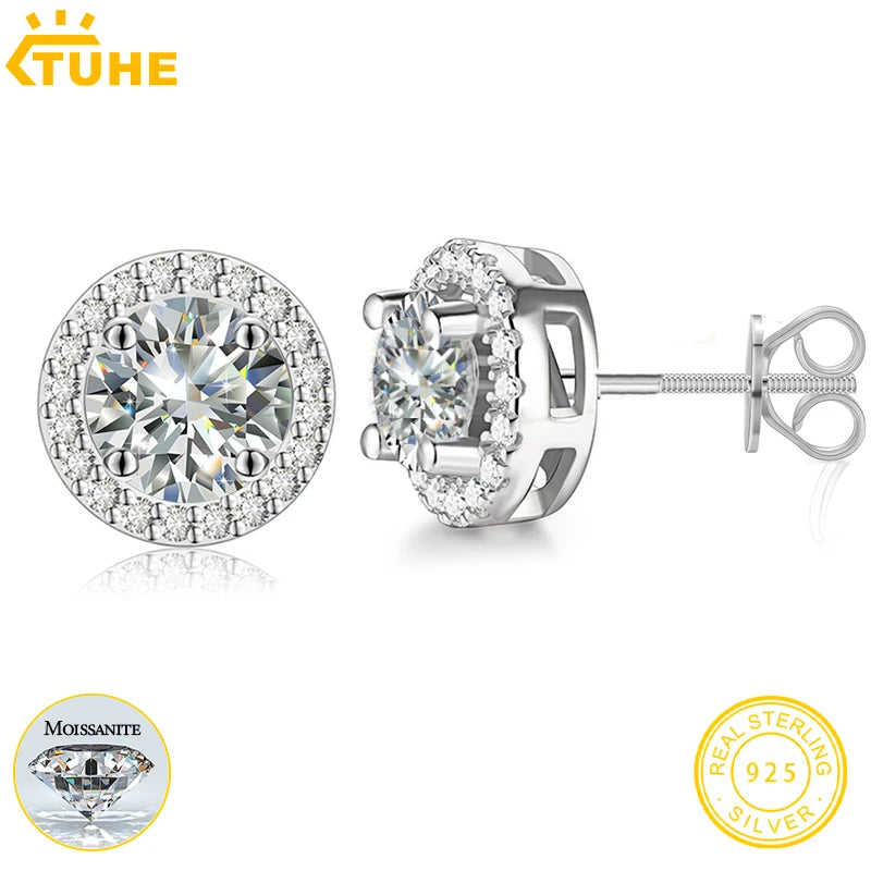 Boucles d'oreilles unisexes TUHE en moissanite VVS1, argent 925, bijoux fins, 3 mm/4 mm/5 mm, cadeau idéal pour femme