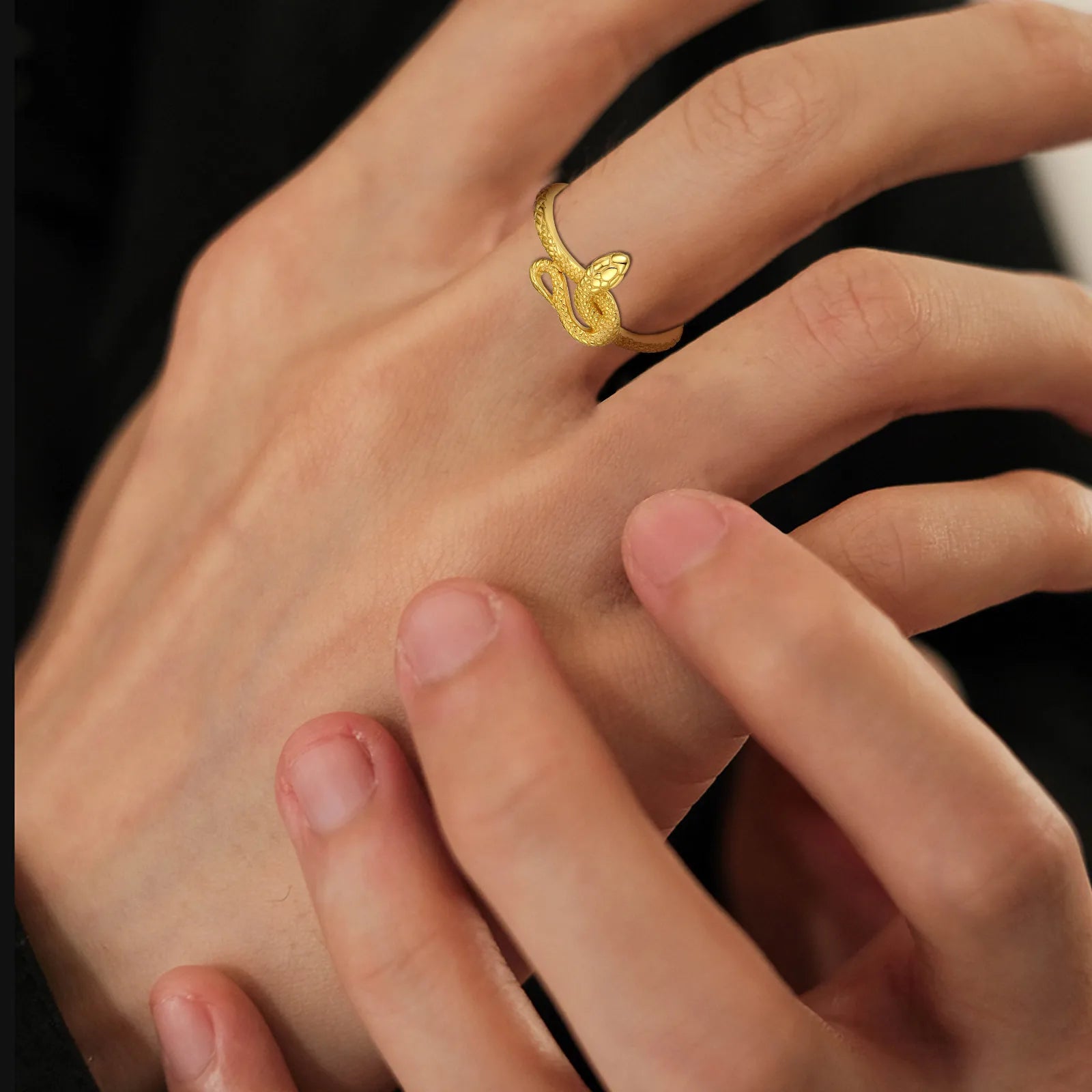 Eudora 925 Sterling Silver Snake Adjustable Ring for Women Man 18K Gold Textures Cobra Punk Ring Personalized Jewelry Party Gift