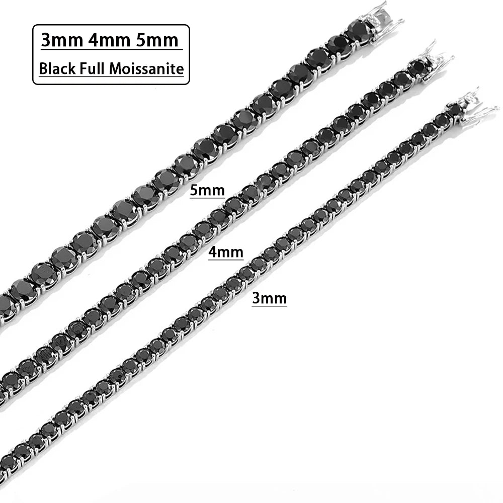 Serenity 3mm 4mm 5mm Black Moissanite Tennis Bracelet For Women Men Gift 100% S925 Sterling Silver Plated 18K Hand Chain Jewelry