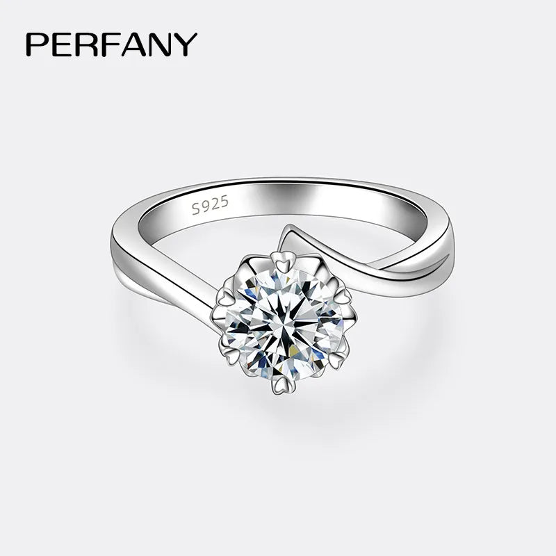 PERFANY 0.3-2CT Moissanite Ring for Women S925 Pure Silver Snowflake Laboratory Diamond Wedding Ring Luxury Wedding Jewelry - Madeinsea©