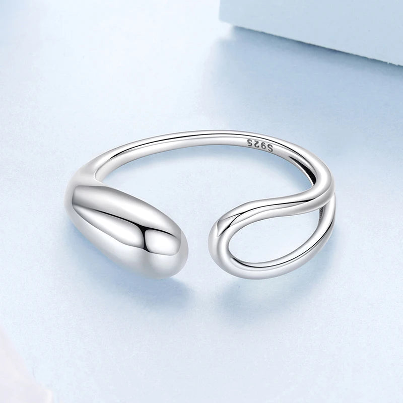 WOSTU 925 Silver Teardrop Double layer Open Ring For Women Stackable Simple Adjustable Rings U Style Zircon Party Anillos Punk
