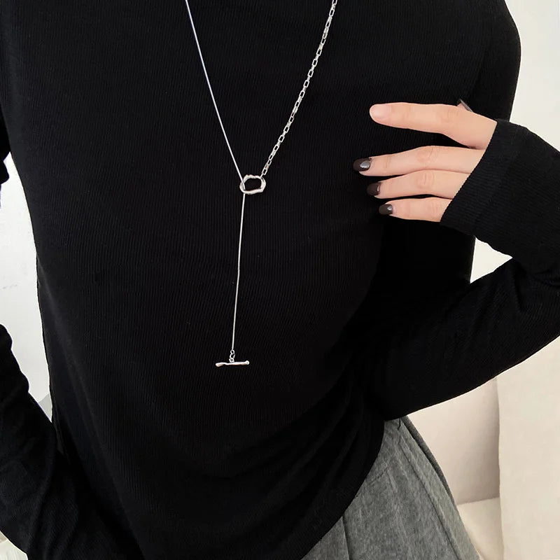 Simple Gold Color Beads Chain Necklace For Women Girls Double Layer Bead Long Tassel Metal Sweater Chain Bohemia Charm Jewelry