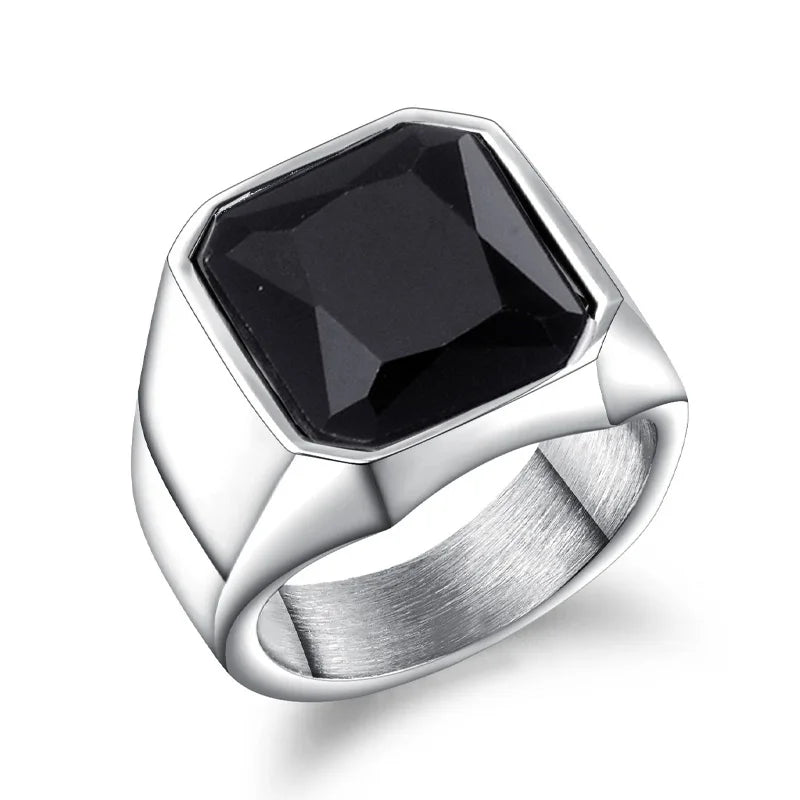 Retro Black Glass Onyx Ring For Men Alloy Classic Fashion Designer Ring Handmade Jewelry Rock Hiphop Accessories Unisex Gift