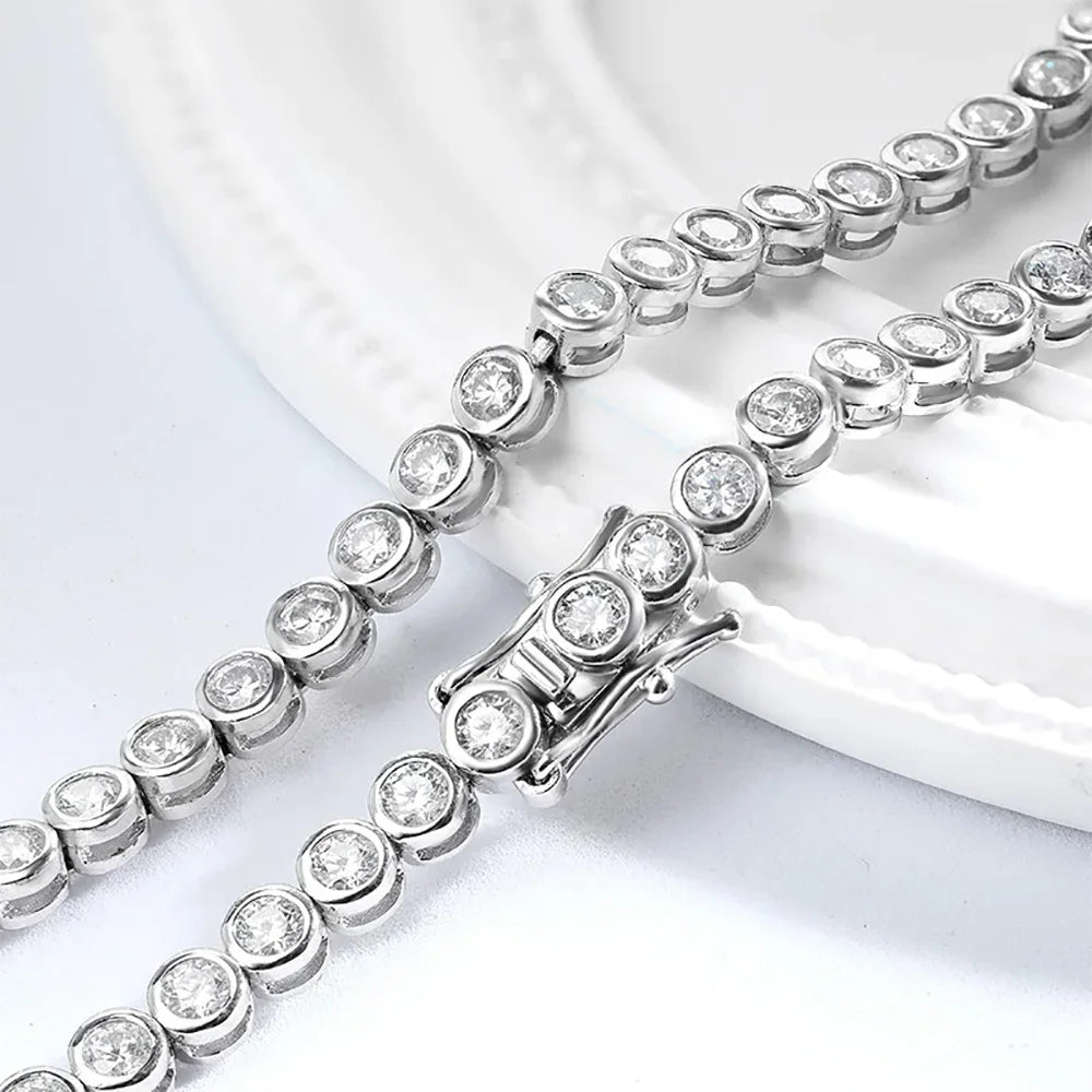 Serenity D Color 2mm 3mm Full Moissanite Tennis Necklace For Women S925 Silver Moissanite Bubble Bracelet Plate 18K Fine Jewelry