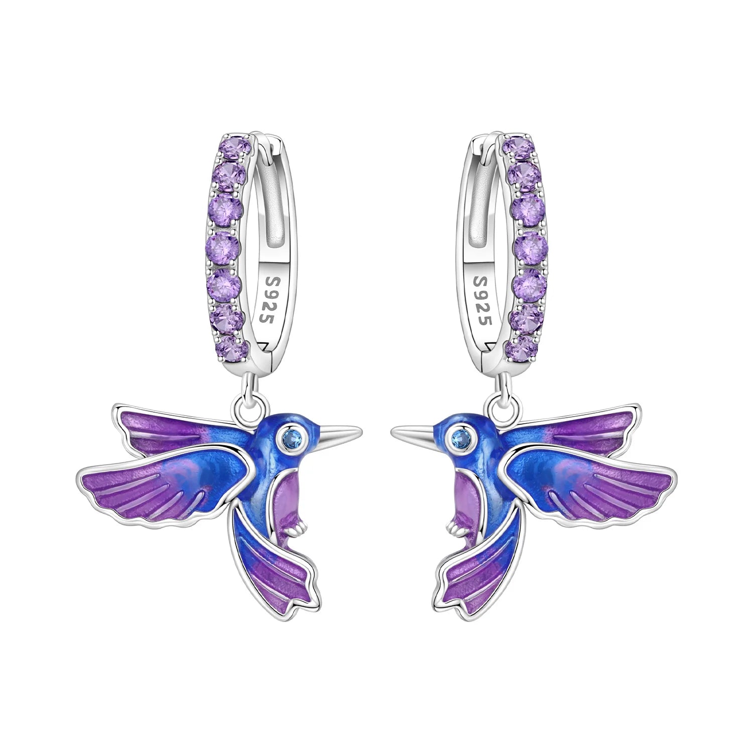 PANPOKI 925 Sterling Silver Blue Purple Bird Drop Earrings Women Earrings Charm Fashion Birthday Party Jewelry Fine Gift Aretes