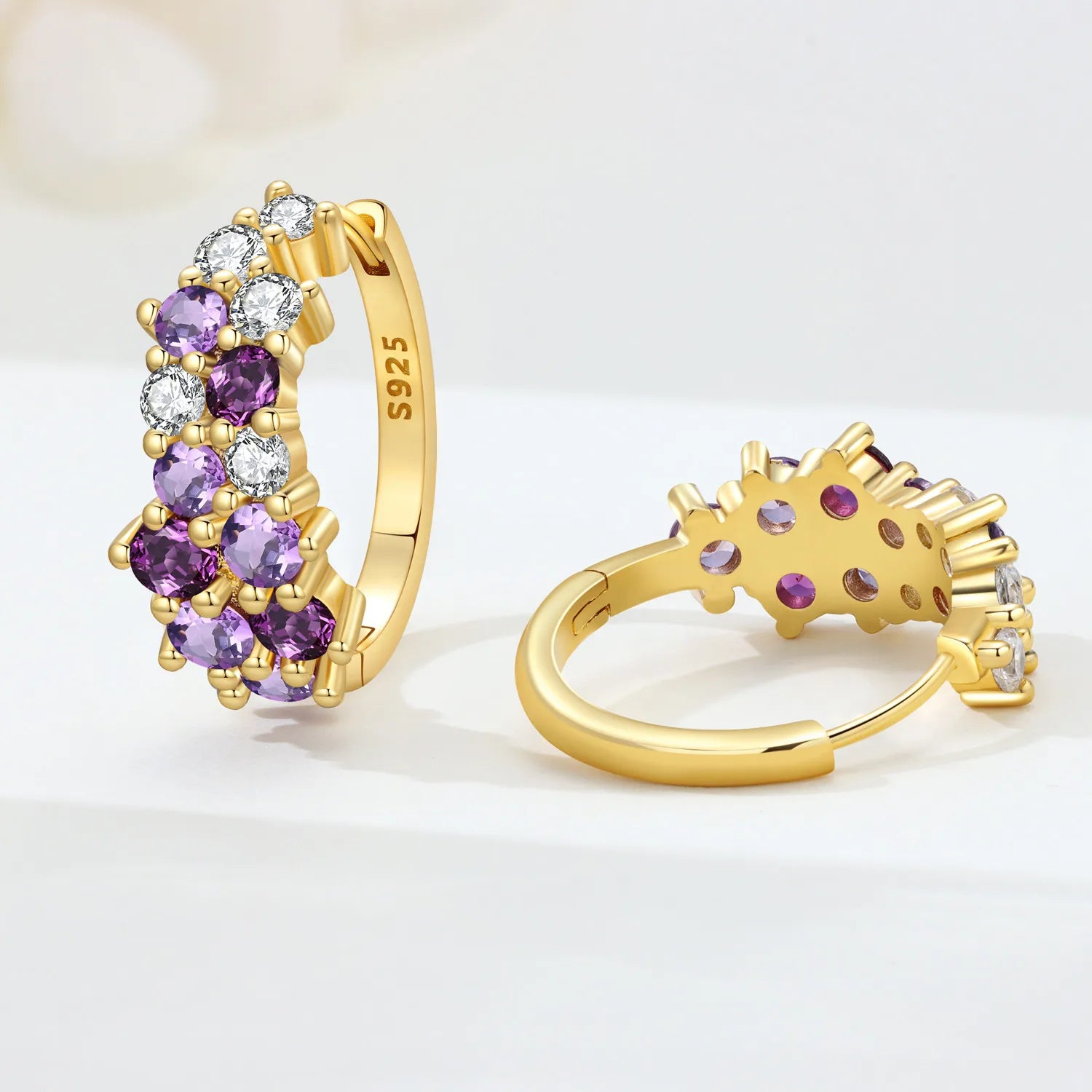 PANPOKI S925 Sterling Silver Purple Gradient Zircon Design Earrings Versatile Hoop Earrings For Women Jewelry Trendy Party Gift