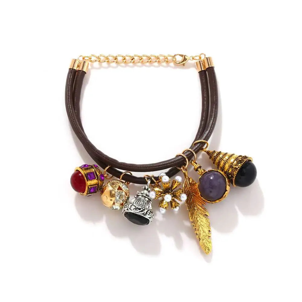 ZAA Luxury Multi-layer Woven Heart-shaped Leaf Insect Flower Pendant Necklace