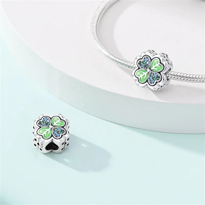 925 Sterling Silver Charm Green Monstera Leaves Charm Fit Bracelet Original Charm Bead for Women Jewelry DIY Making Fine Gift