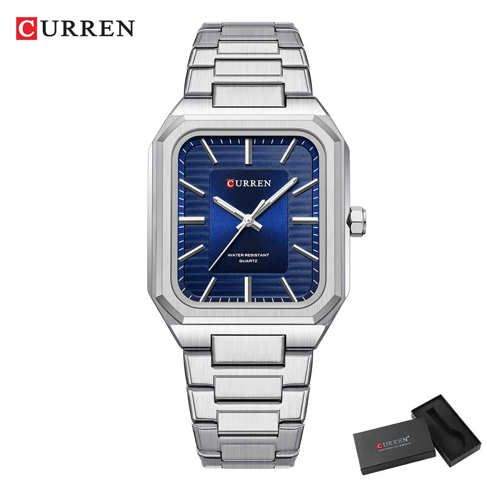 CURREN NEW Rectangular Business Watches for Men 2023 Fashion Brand Quartz Stainless Steel Band Wristwatch Male Clock 8457