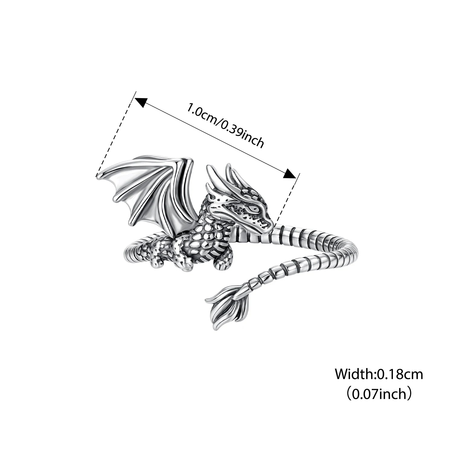 BISAER 925 Sterling Silver Flying Dragon Open Ring Retro Dragon Adjustable Size 5-9 Band for Women Party Original Fine Jewelry