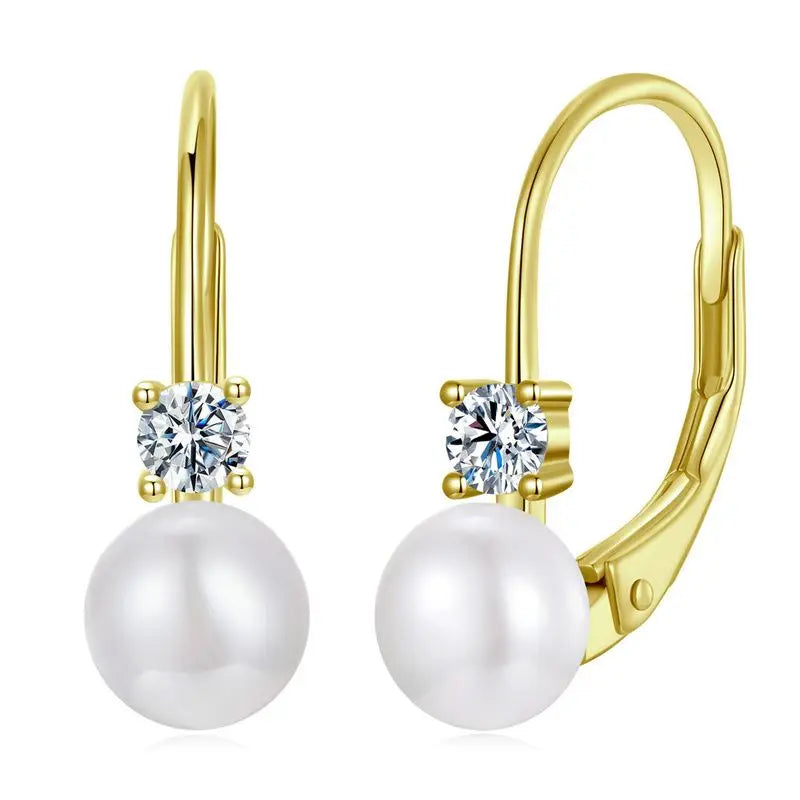 WOSTU Moissanite Natural Pearl Stud Earrings Lab Diamond 925 Silver 18K Gold Women Wedding Drop Hoops Gift For Lover Daughter