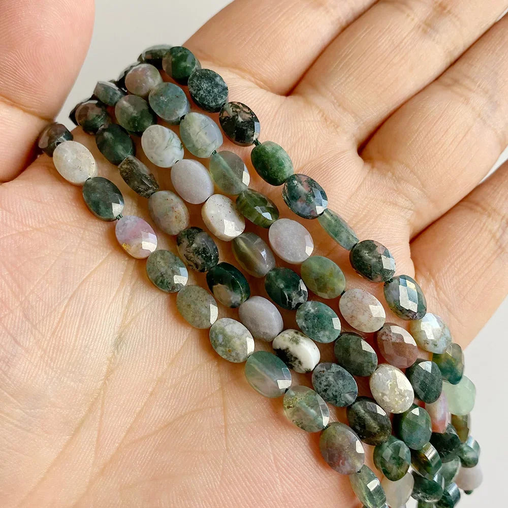 Fashion Natural Oval Shape Stone Bead Faceted Jades Tiger Eye Jaspers Loose Spacer Beads DIY Necklace Bracelet Earrings 6x8mm