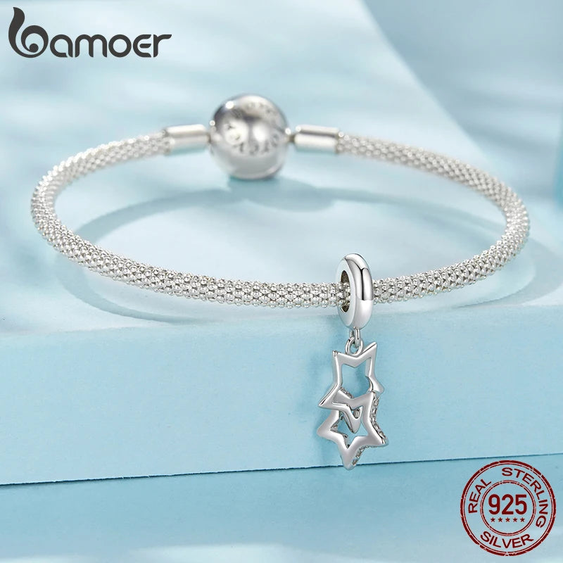 BAMOER Solid 925 Sterling Silver Classic Dancing Star Charm Pendant fit Original Bracelet DIY Jewelry Accessories bamoer Bead