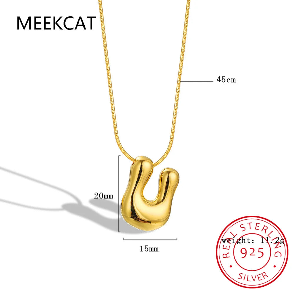 Collares 925 Sterling Silver Chunky Alphabet Balloon Bubble Initial Letter Pendant Necklace for Women Men Charm Necklaces