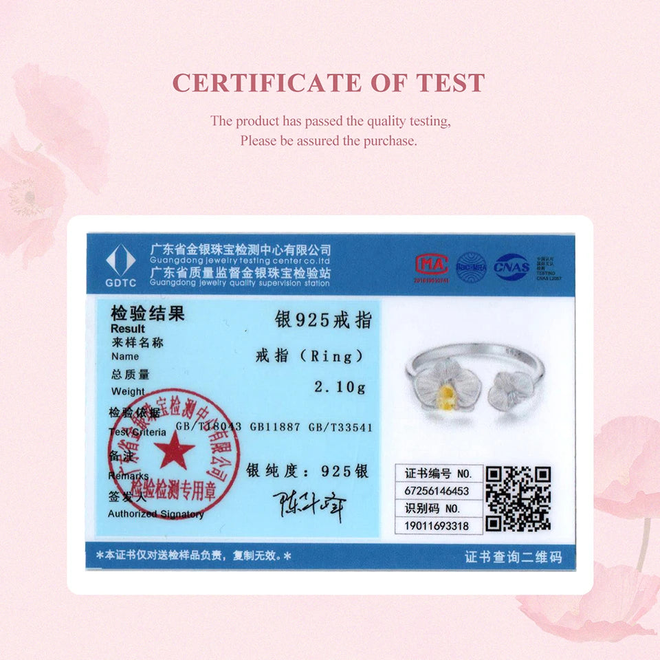 BAMOER 925 Sterling Silber Phalaenopsis offener Ring für Damen, Weißgold plattiert, Glücksblume Schmuck Geschenk Mode Geburtstagsgeschenk