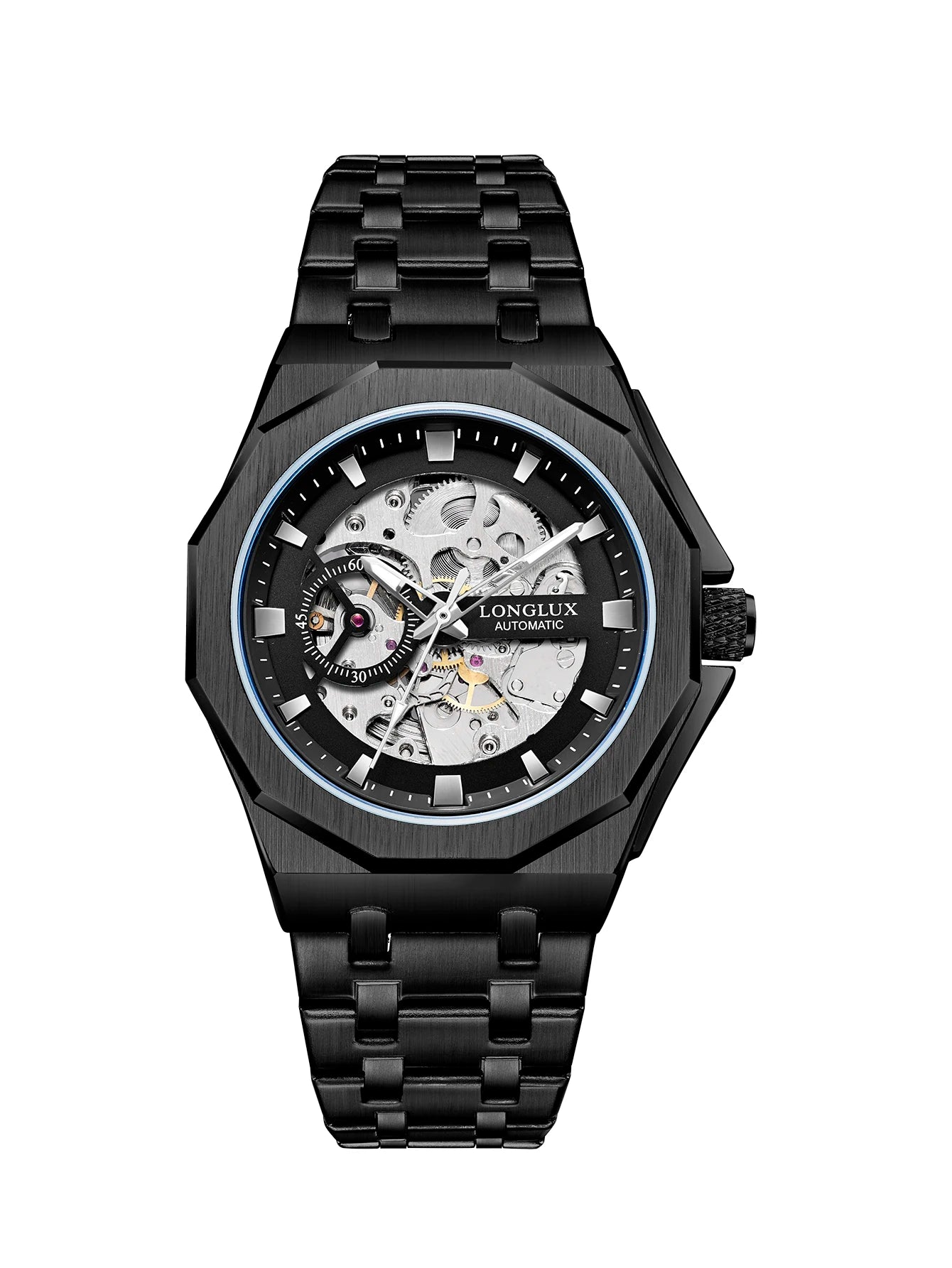 LONGLUX Men automatic watch luxury mechanical watches waterproof skeleton fashion business wholesale stainless steel gift watch