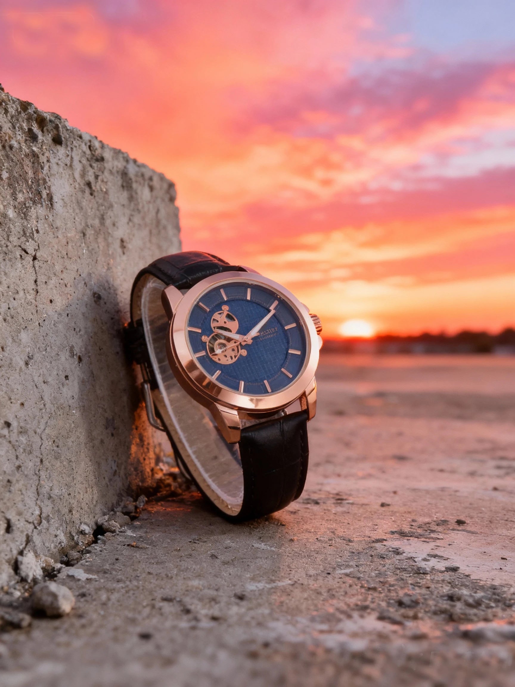 LONGLUX automatic watch Luxury elegant retro skeleton waterproof mechanical watches rose gold leather mens watch gift for you