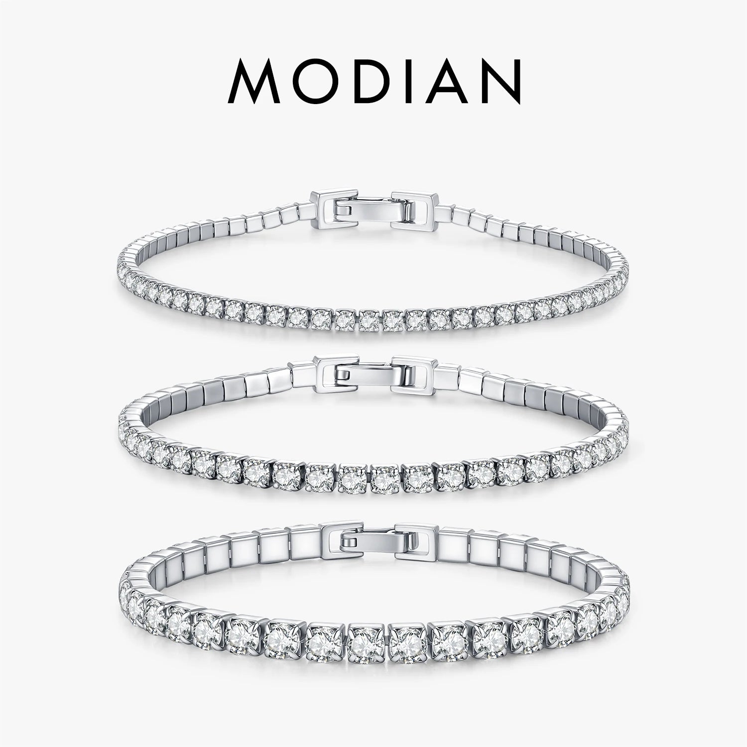 MODIAN 3MM 4MM 5MM Fashion Bracelets 925 Sterling Silver Luxury Round Clear CZ Thin Tennis Bracelet For Women Fine Jewelry Gifts