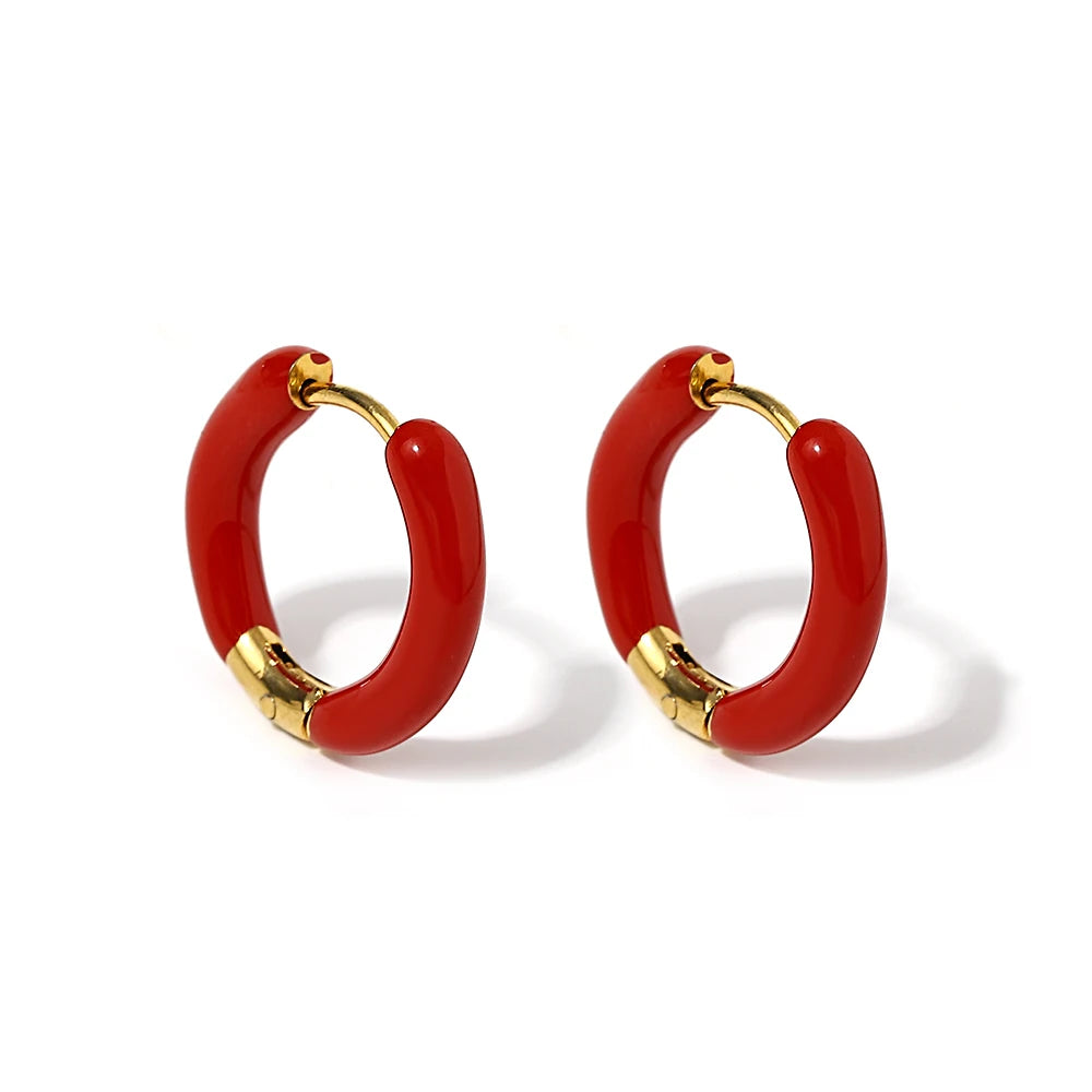 AENSOA Colorful Enamel Stainless Steel Hoop Earrings for Women Geometric Round Circle Earrings Trendy Gold Color Jewelry 2023