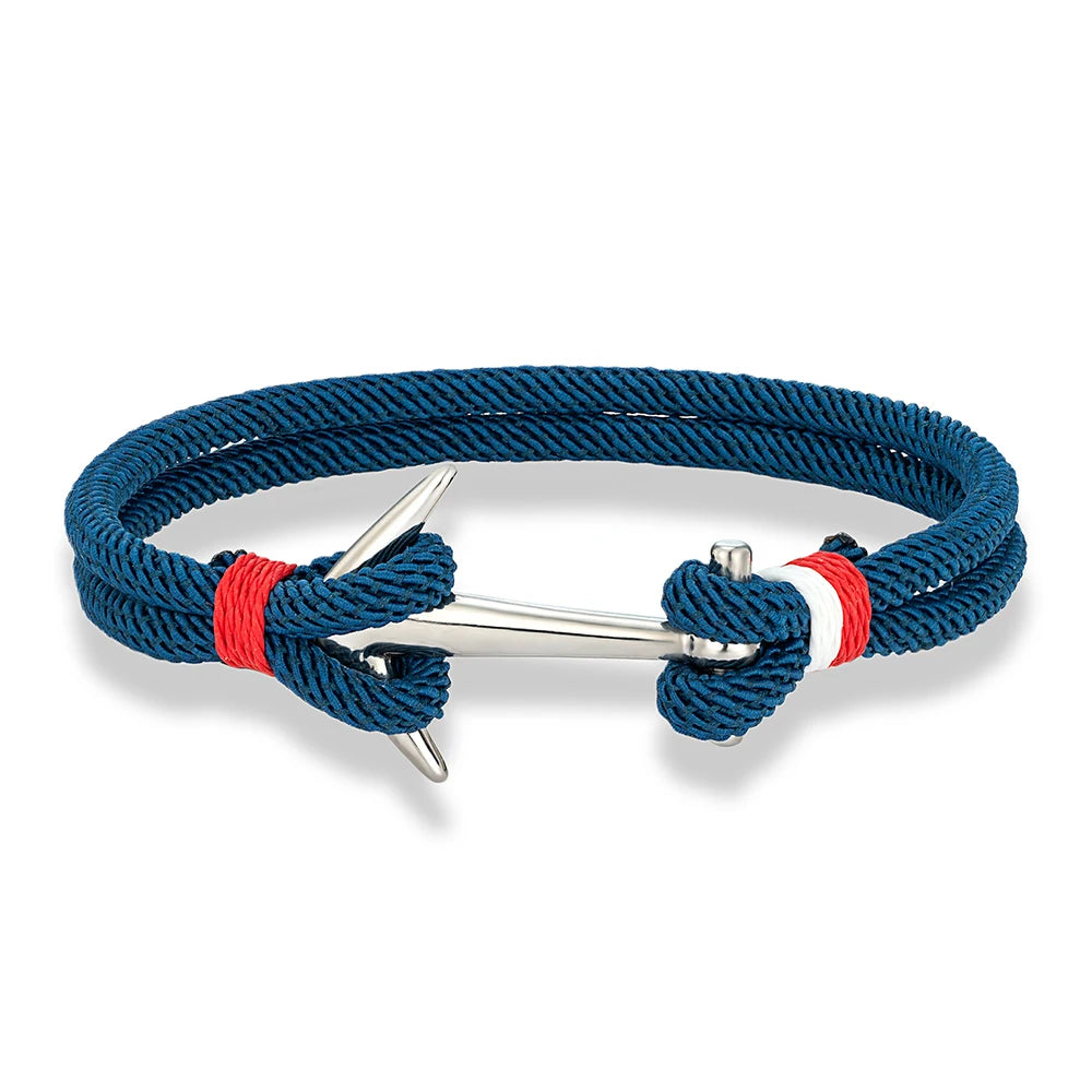 MKENDN Modische Ankerarmbänder für Herren, zweireihig, nautisch, Surfer-Stil, wasserdicht, mit Edelstahl-Sportschließe