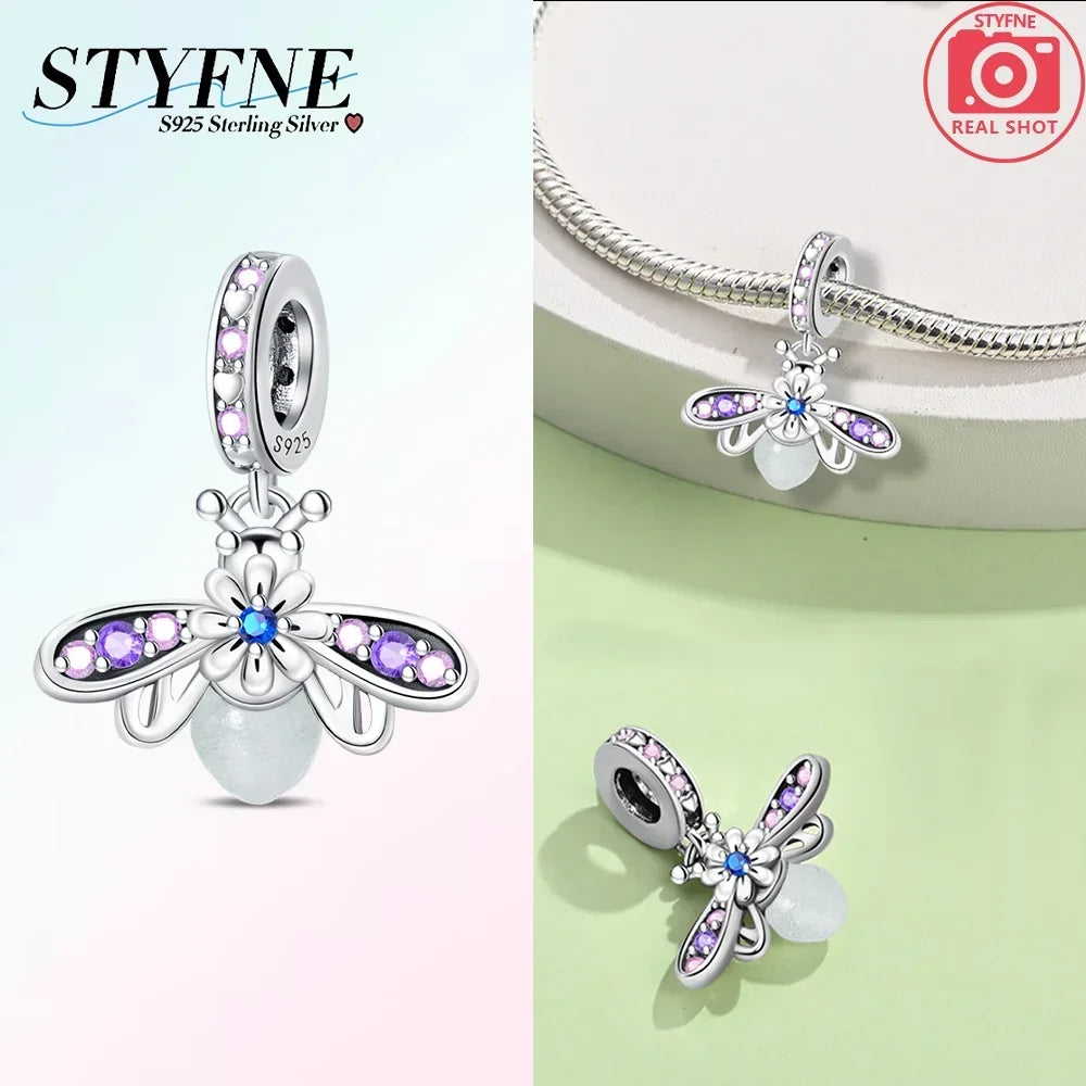 925 Sterling Silver Chameleon Luminous Firefly Butterfly Charms Beads Fit 925 Original Bracelets Fine DIY Jewelry Making