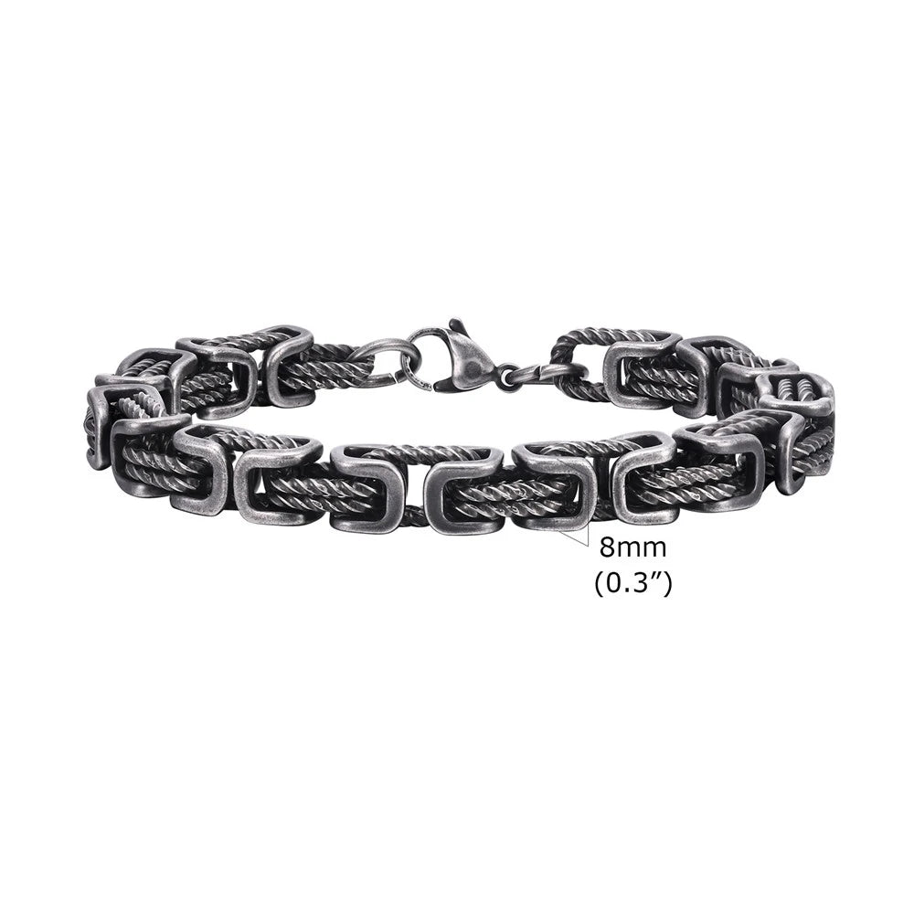 MKENDN Punk Men Chunky Byzantine Bracelets Retro Grey 8mm Stainless Steel Braided Link Wristband Vintage Jewelry Gift for Him - Madeinsea©
