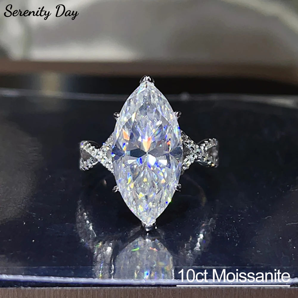 Serenity 10ct Marquise Big Moissanite Rings for Women Men Gift Sparkling Lab Diamond Wedding Rings Solid S925 Plated 18K Jewelry - Madeinsea©