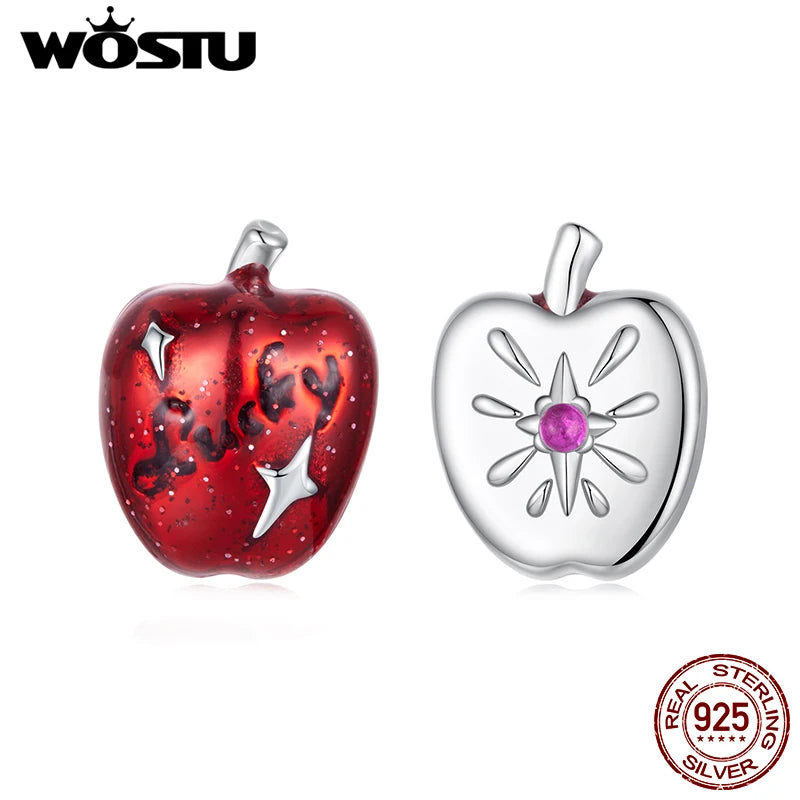 WOSTU Christmas Lucky Apple Stud Earrings For Women , 925 Sterling Silver Red Apple Earrings with Zircon Gems Cute Fruit Jewelry