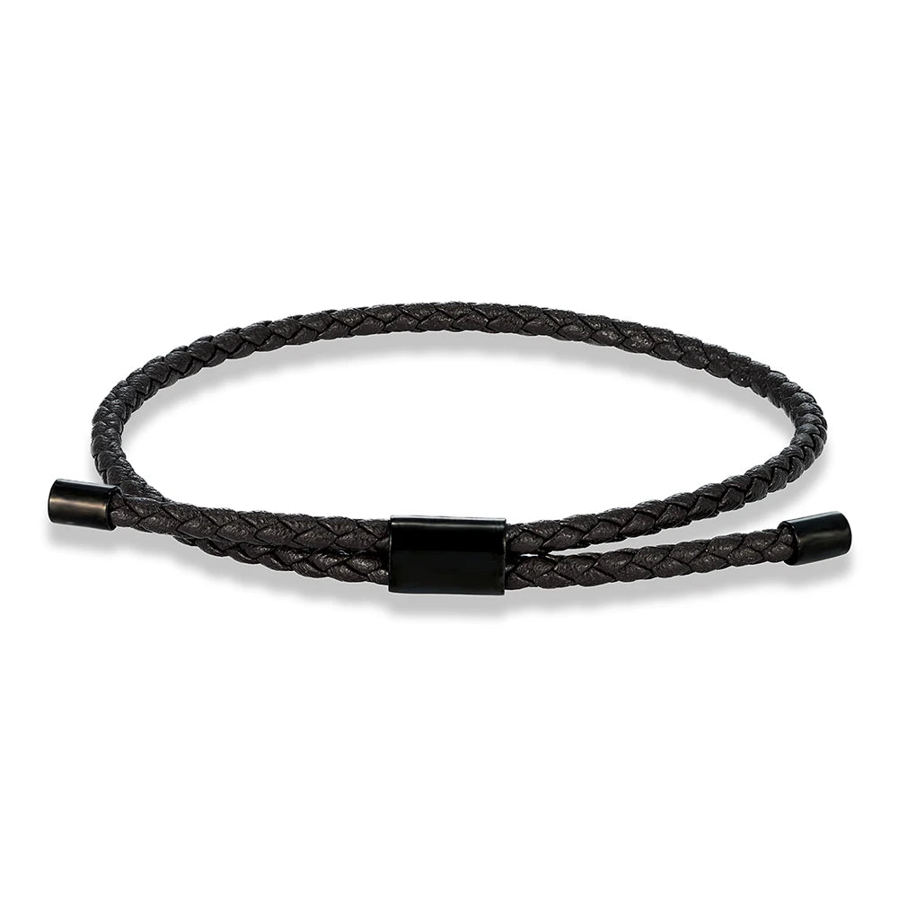 MKENDN Luxury Classic Men Jewelry 3mm Orange Braided Leather Bracelet Simple Adjustable Charm Bracelet for Men Women Gifts
