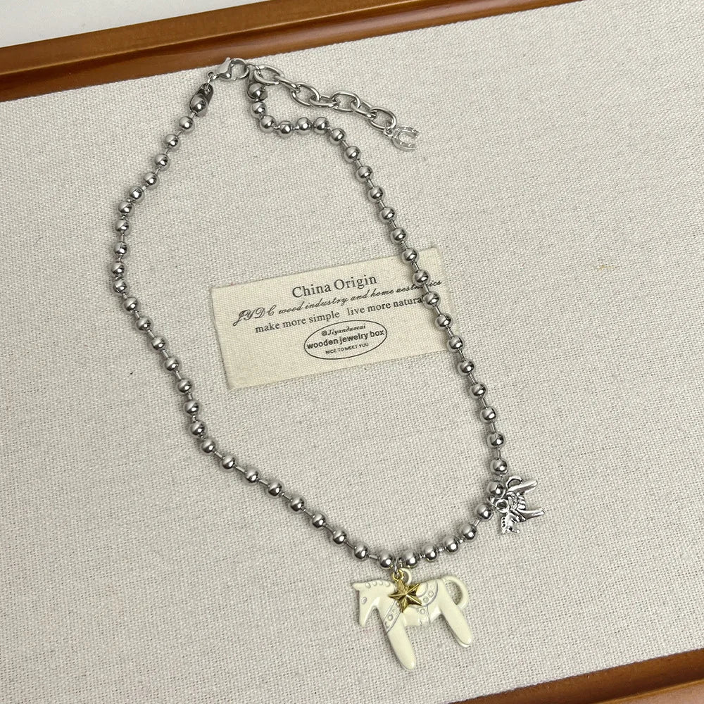 Cute Sweet Cool Pony Pendant Woman Necklace