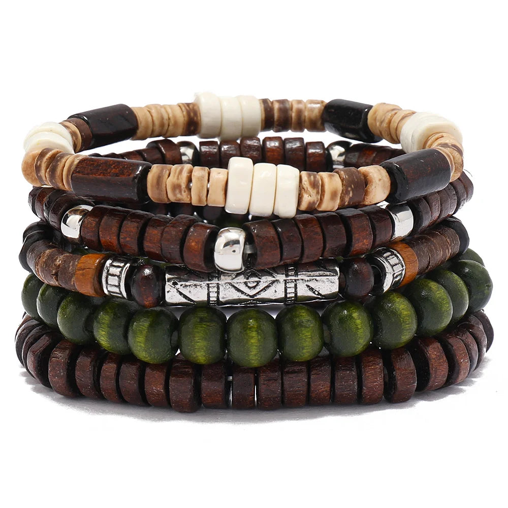 Vintage Cross Multi-Layer Beaded Wooden Beads Men's Bracelet Multi-Piece Set Bracelet
