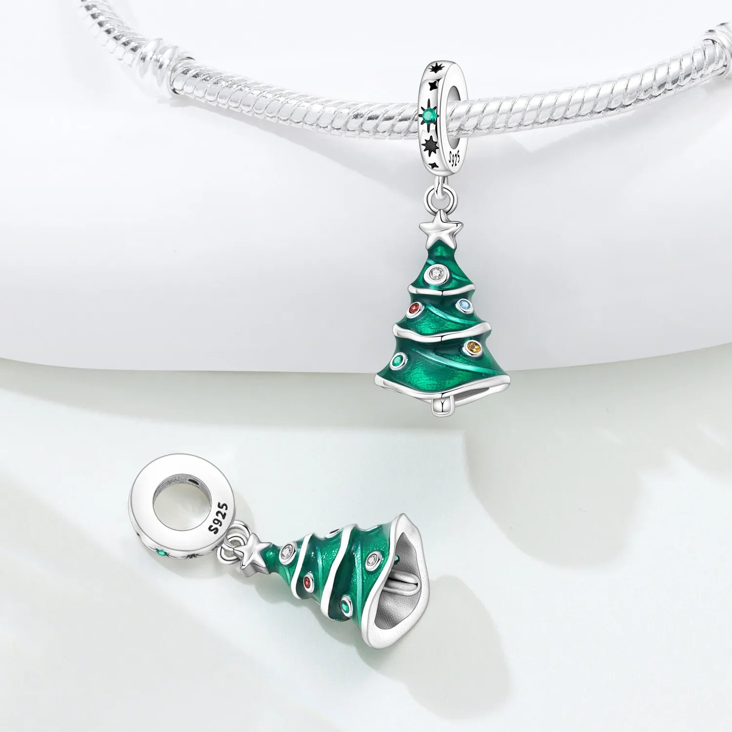 PANPOKI 925 Sterling Silver Christmas Tree Decoration Beads Original Pendants Bracelet Charm Jewelry Party DIY Trendy Gifts