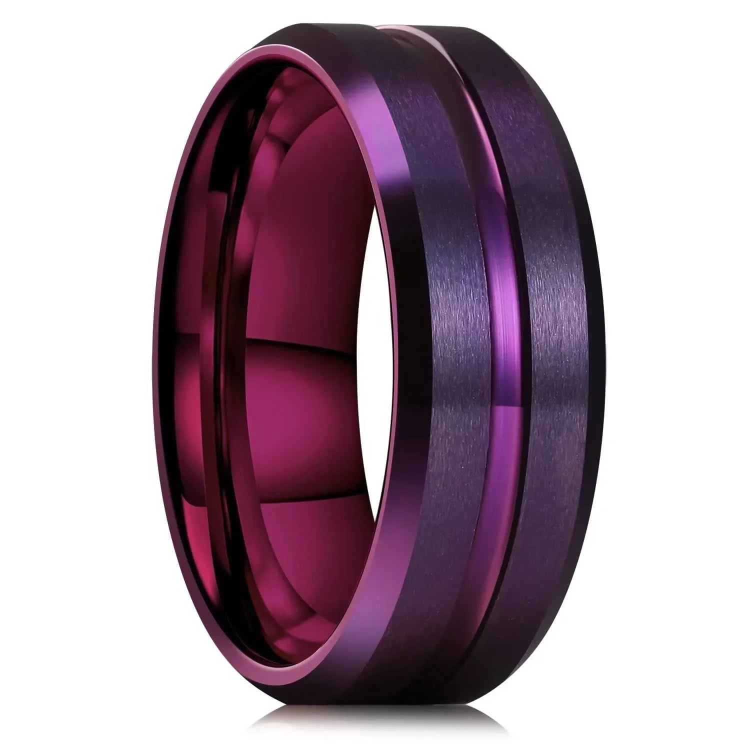 Trendy 8mm Men Frosted Stainless Steel Rings Silver Color Brushed Groove Beveled Edge Engagement Rings For Men Wedding Jewelry